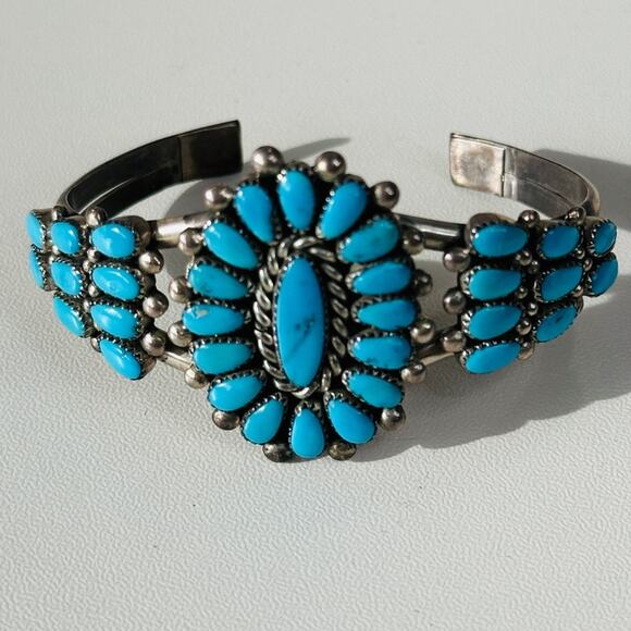 Vintage Zuni Alice Quam Turquoise Native American Silver Bracelet - Picture 4 of 8
